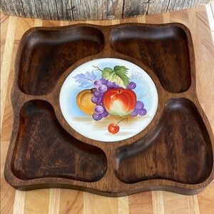 TEMPO |Handcrafted |Wooden |Cheese/Cracker Tray |Handpainted Fruit Design Insert